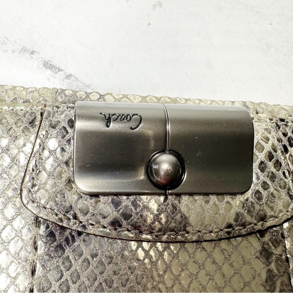 Coach Kristin Leather Embossed Metallic Gold Python Envelope Slim Wallet - Picture 5 of 13